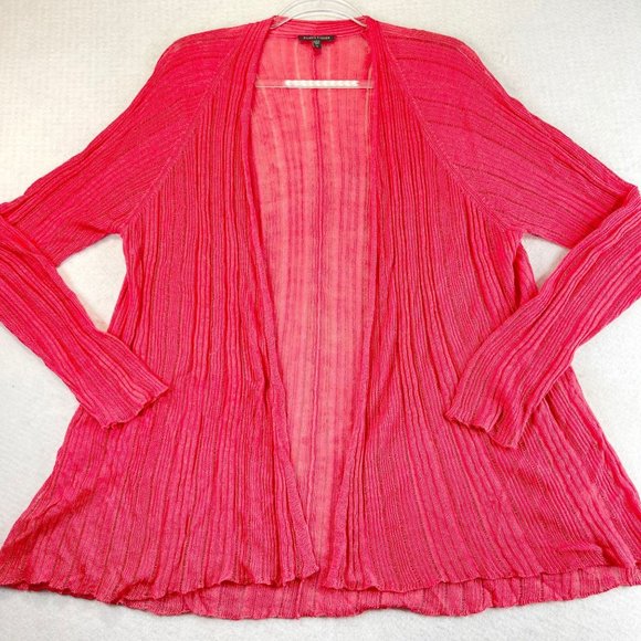 NWOT EILEEN FISHER Womens M Coral Pink Open Front Linen Silk Gauzy Beach Sweater - Picture 1 of 10